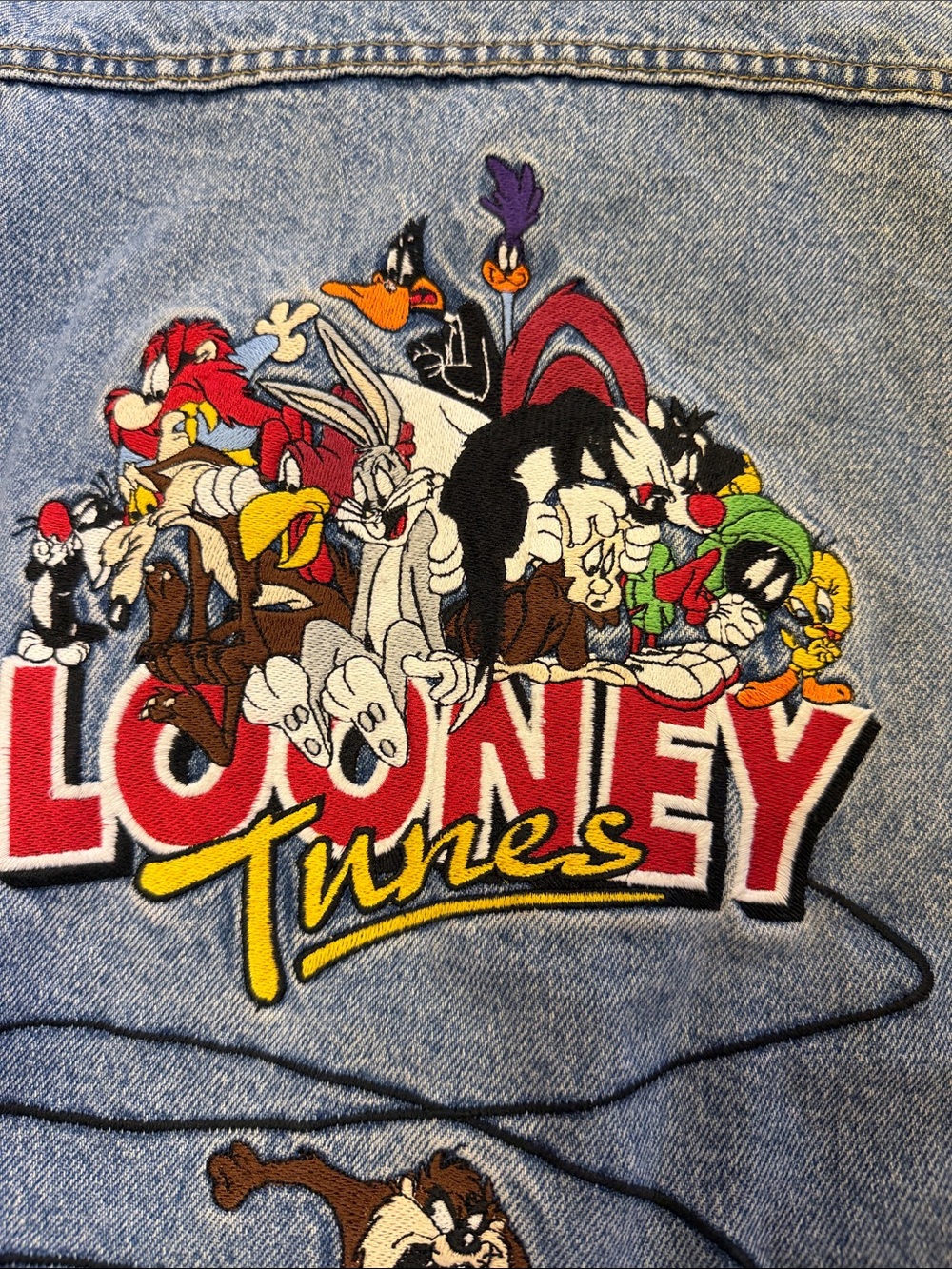 Vintage 90s  Looney Tunes Embroidered Denim Jacket Oversized Unisex (S) Fits Lge